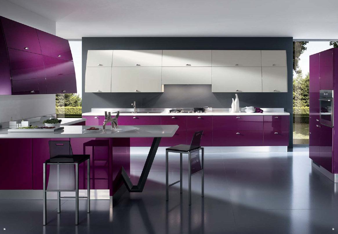 Purple and White Kitchen Cabinets