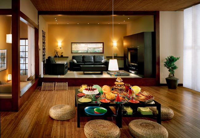 Living room in Japanese style and asian interior design