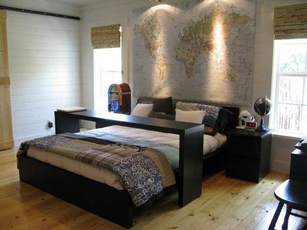 awesome modern teenage room for boy world map accent wall