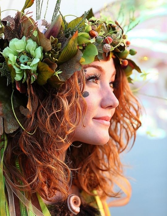 Costume ideas woman nature inspired flower petals hair 