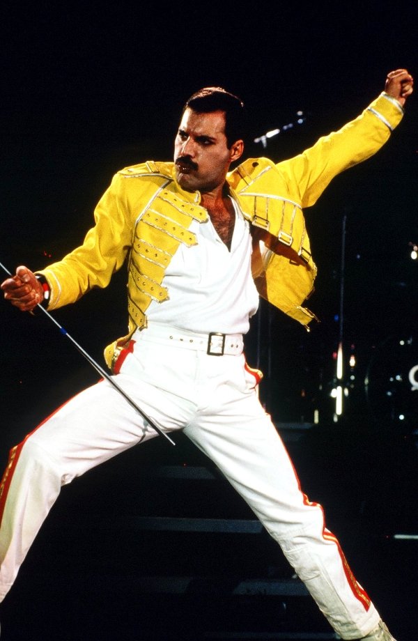 Freddie Mercury Queen Halloween Costume Ideas yellow white jacket suit