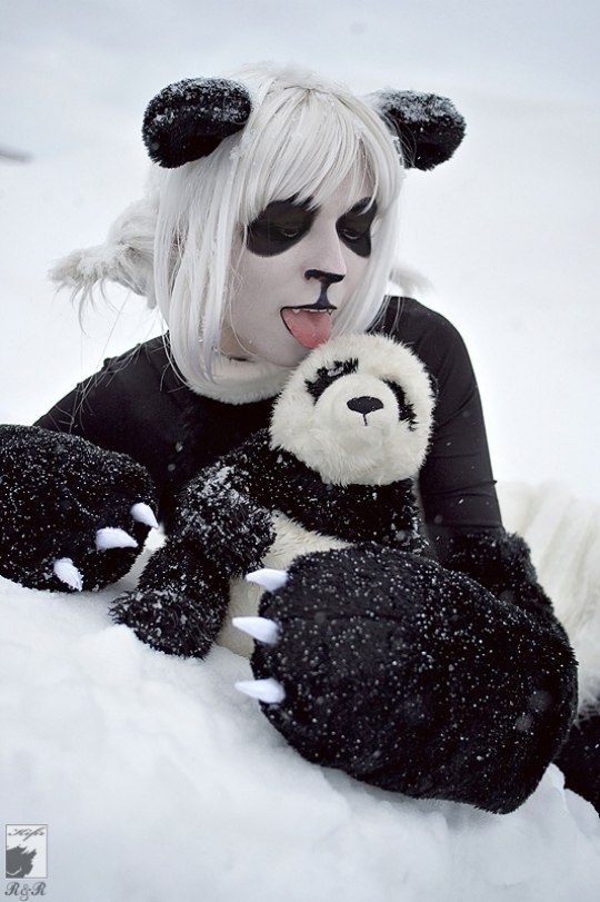 Halloween Costume female panda black white stuffed 