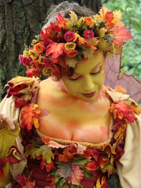 Halloween Costume wife mother nature autumn leaves 