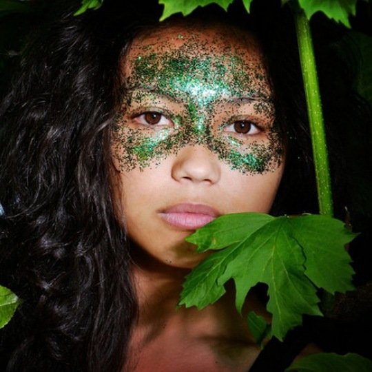 Halloween makeup female mask glittering green 