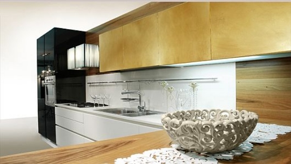 modern kitchen black white wooden cabinets