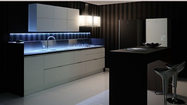 white kitchen cabinets neon lights modern design