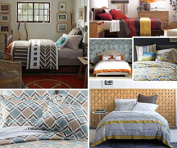 fall bedding design ideas in blue and brown