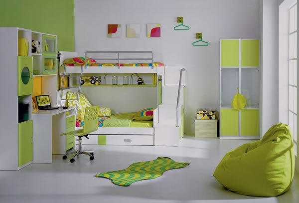 bedroom lime green bunk beds