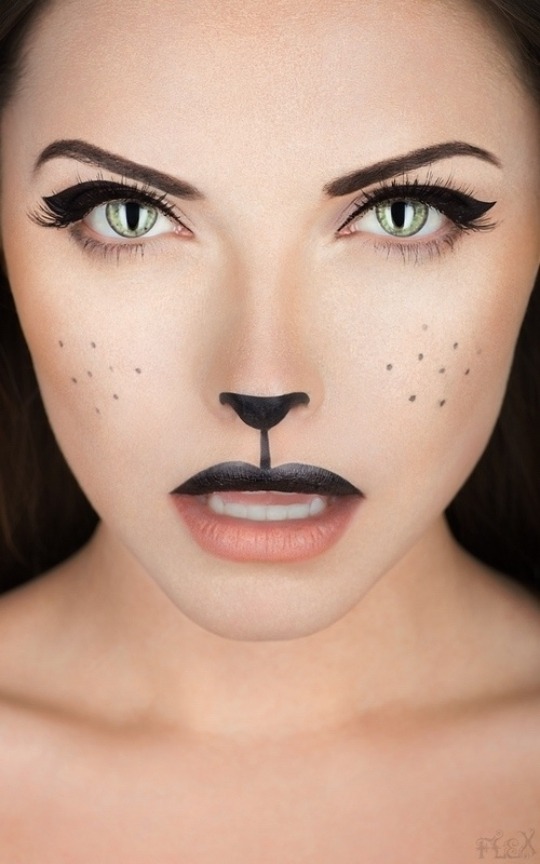 quick make up halloween woman black cat 