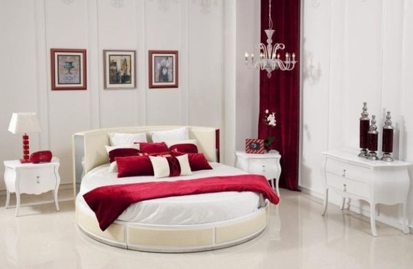 modern style white red-design-round-beds-romantic chandelier