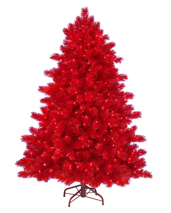 red prelit artificial tree
