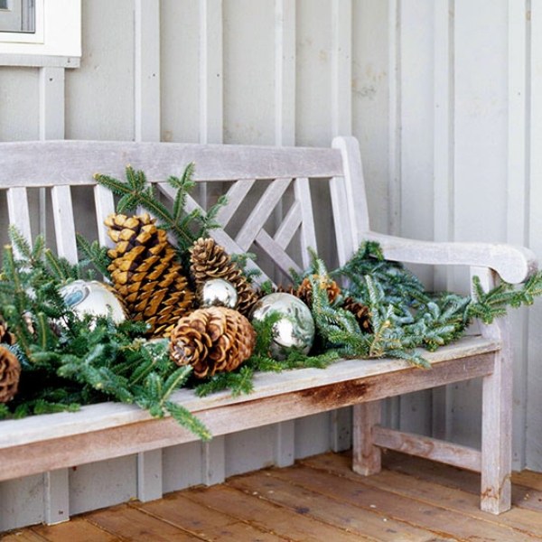 decoration bench fir branches cones