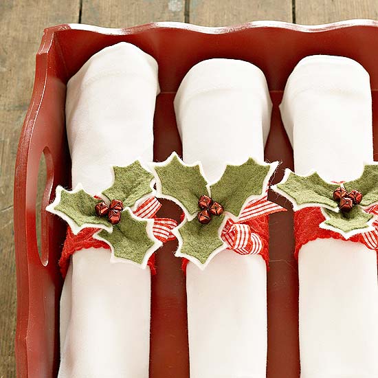 Christmas elements cloth napkin rings