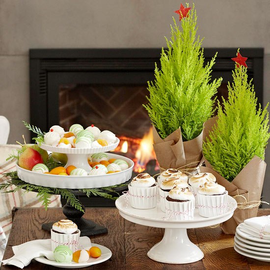Christmas sweets and potted trees