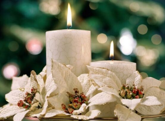 Christmas-table-centerpiece-green-white-poinsettia