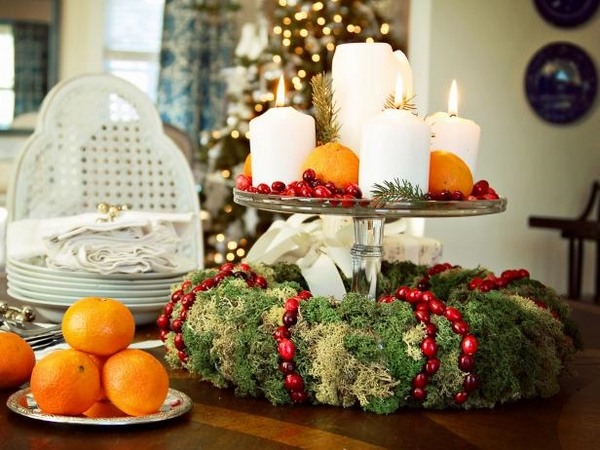 Christmas table wreath centerpiece candles clementines