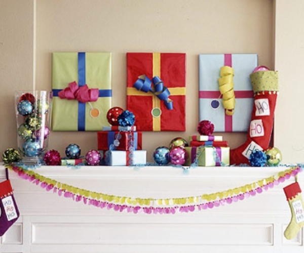 Christmas wall decoration ideas wrapped presents