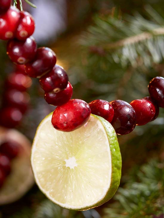 Creative Christmas tree decoration garland of fruits