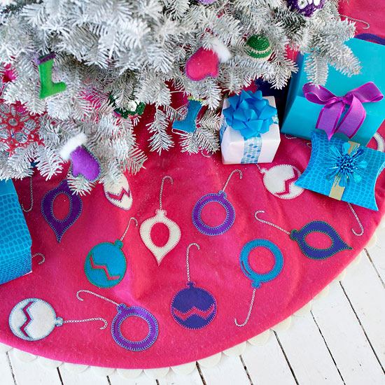 Creative Christmas decoration ideas red skirt blue ornaments
