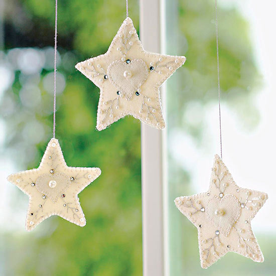 felt stars decorate window