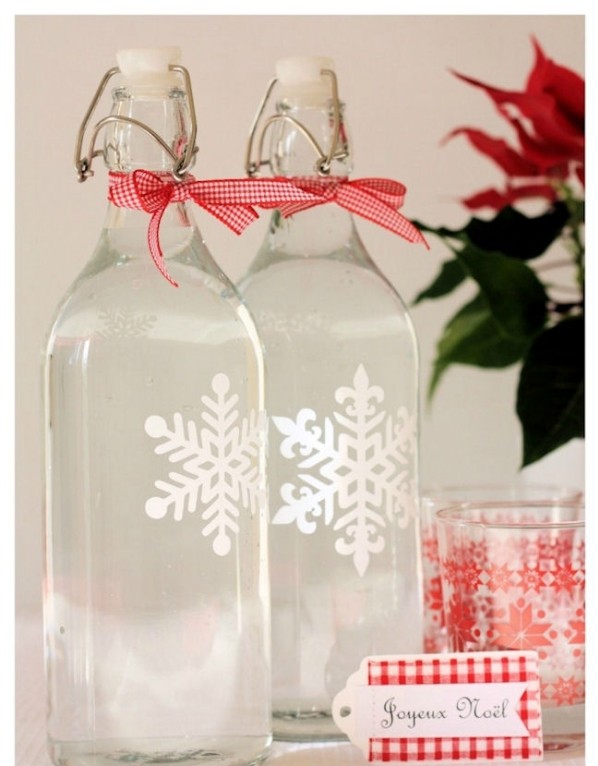 DIY quick christmas decorating ideas snowflake bottles