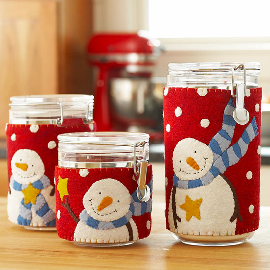 Easy Christmas holiday crafts felt snowmen Canister