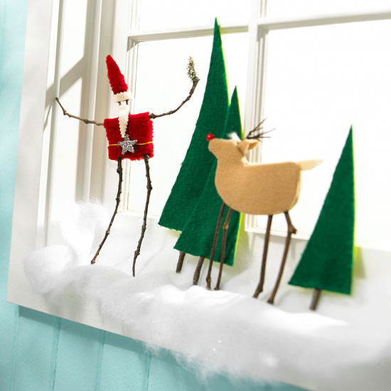 Felt Christmas figures Reindeer Santa Claus window decoration