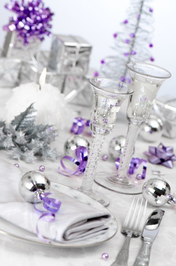 Gorgeous silver and crystal christmas table purple accents