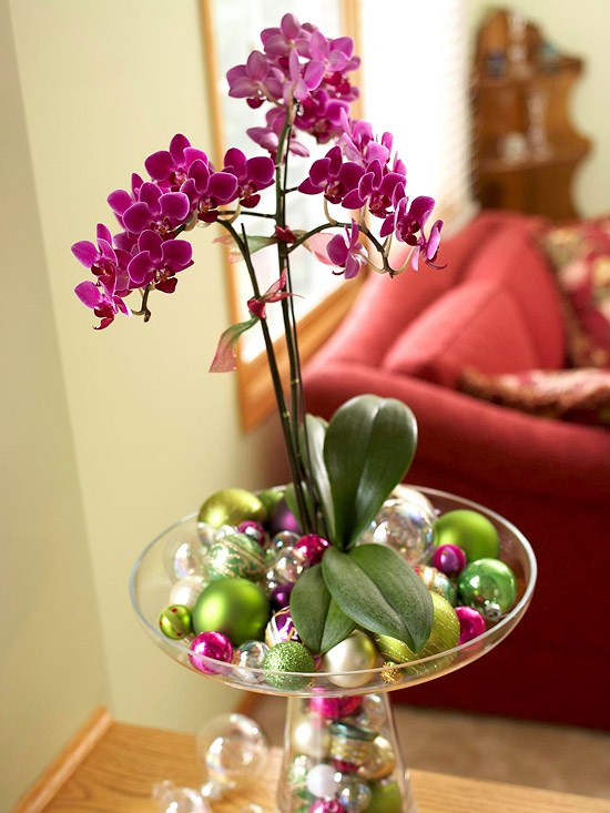 Indoor christmas decoration flowers orchid coloured ornaments