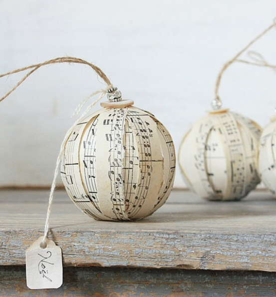 rustic christmas decoration tree ornaments music sheets