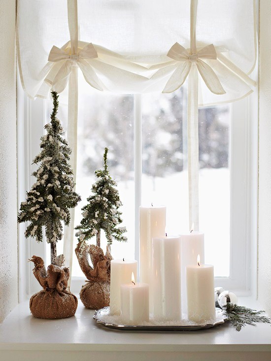 Window decoration candle and miniarure trees