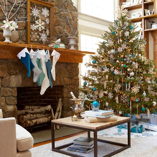 Winter theme tree decorating