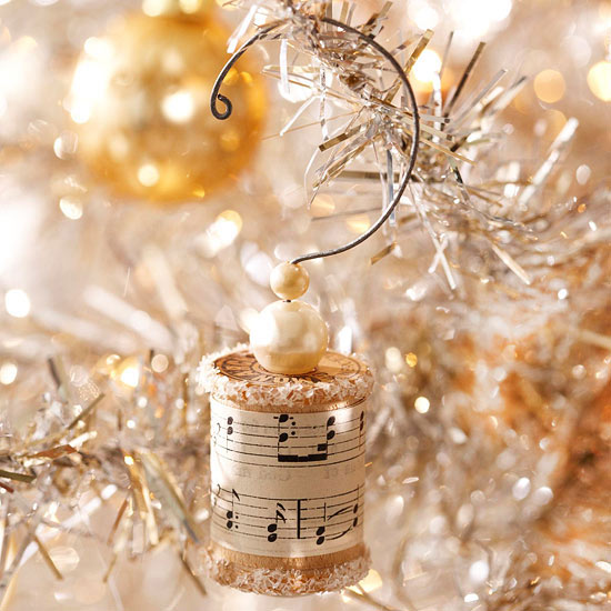 a vintage homemade ornament music sheets