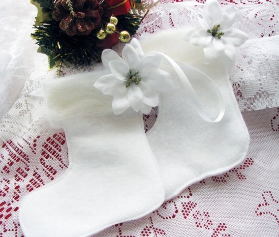 beautiful christmas stocking white felt lace poinsettia