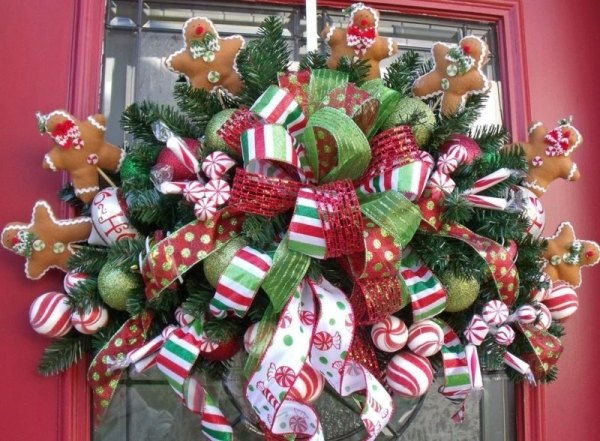 candy canes and cookies christmas door wreath