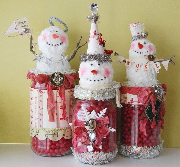 cheap crafts for kids cotton snowmen glass jars