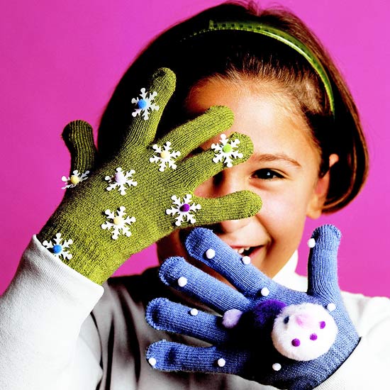 christmas crafts kids gloves with snowflakes snowman