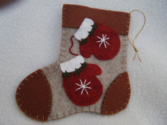 christmas felt ornaments stocking red mittens card holder