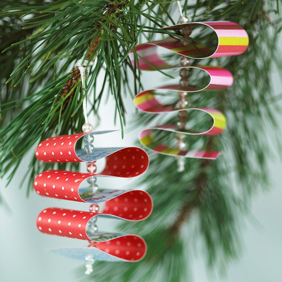 christmas paper ornaments ribbons
