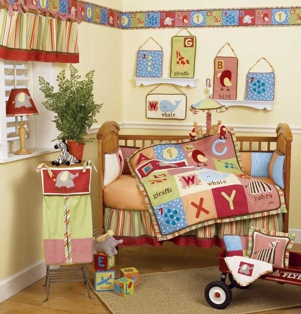 colourful baby bedding design letters blanket and animals