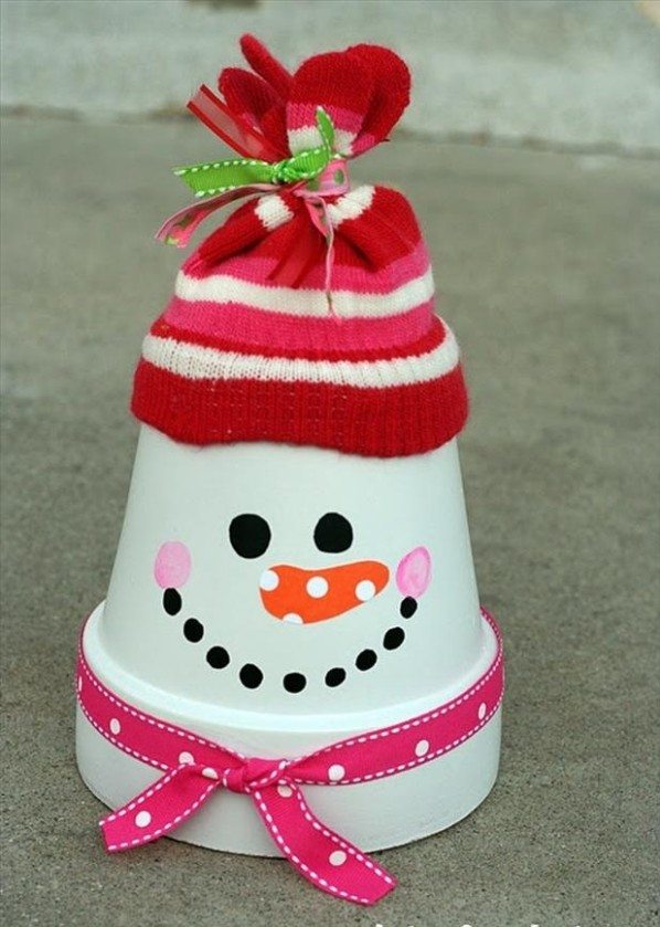 creative christmas crafts ideas flower pot transormed into a snowman