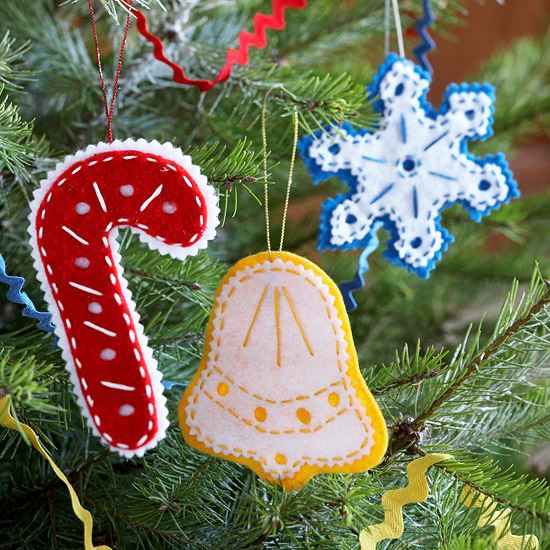 felt christmas ornaments cutouts of different colours