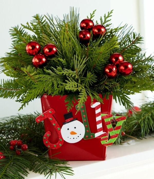 festive tabletop tree ideas fir branches red pot