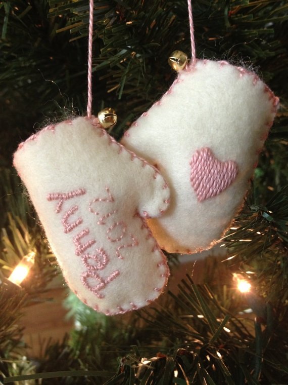 first with baby christmas ornament first gloves