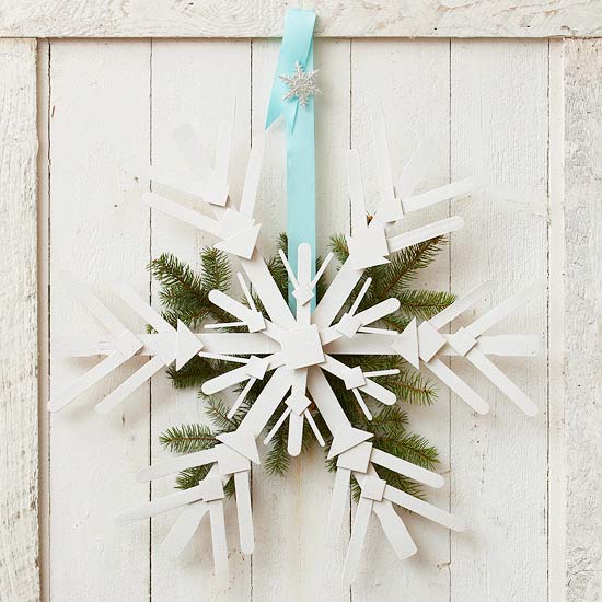 front door wreath snowflake with evergreens