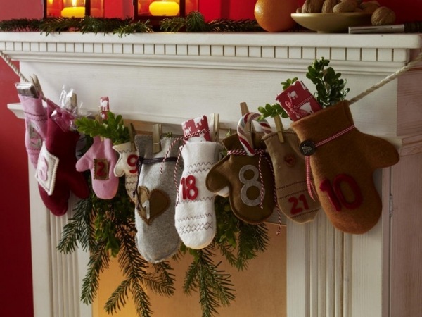 gloves on a mantel expecting christmas presents