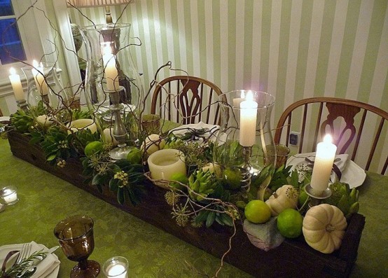 green thanksgiving decor ideas table centerpiece