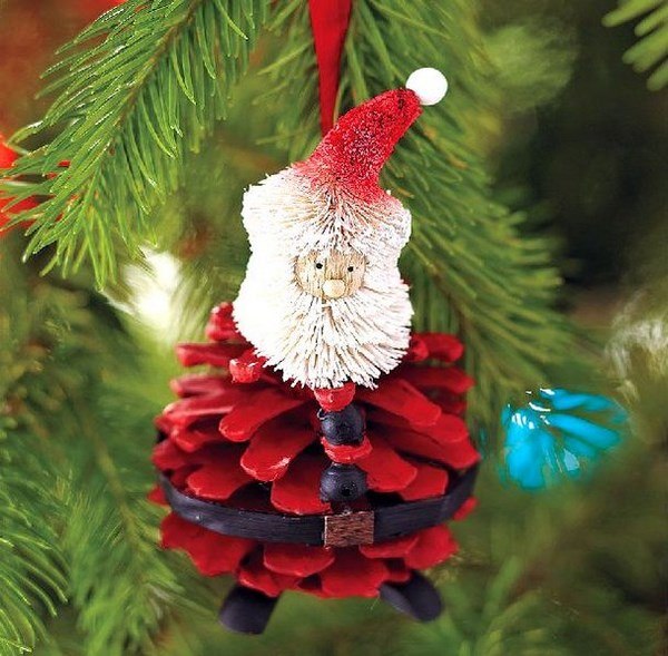 cute homemade ornaments santa pine cone 