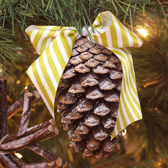 homemade frosted pinecone tree ornament