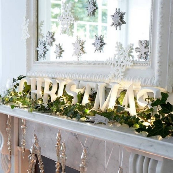 ivy garland on mantel stars on mirror hanging ornaments
